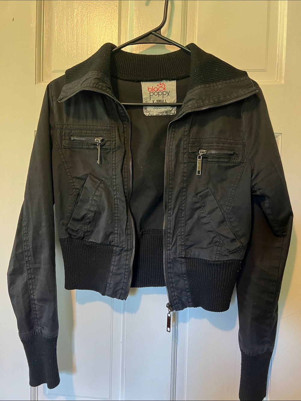 Black Poppy Black Cropped Utility Bomber